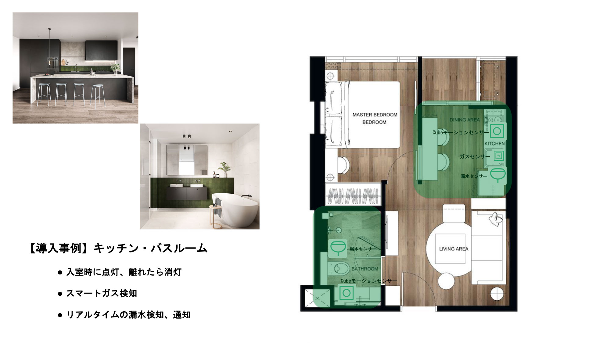 【導入事例】リビングルーム入室時に自動点灯、離れたら消灯電気機器を自動制御、省エネ音声制御カスタマイズされたシーンをワンクリックで切り替え音楽再生カメラとのリモートビデオトーク